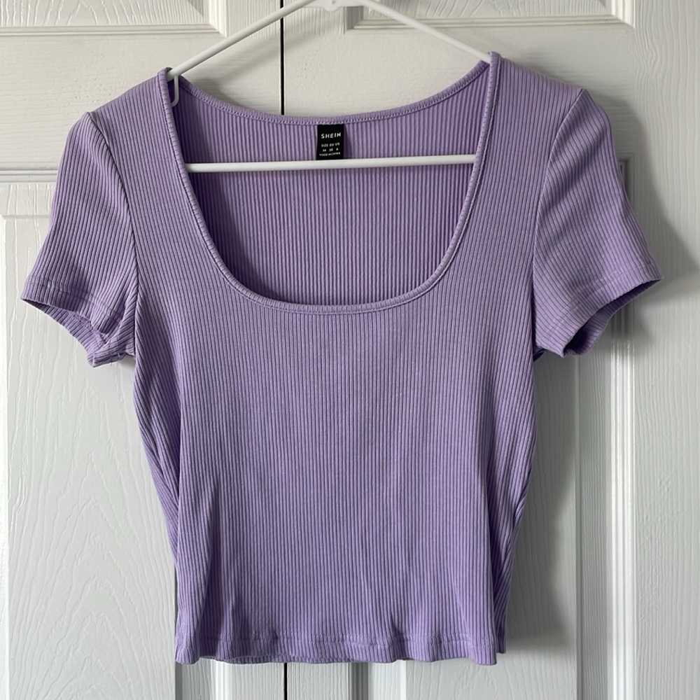 Square Neck Rib Knit Fitted Tee - Picture 6 of 8
